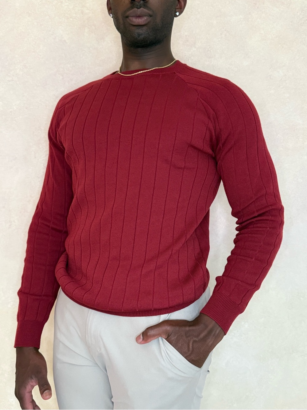 Men’s Ribbed Crewneck Sweater - Burgundy